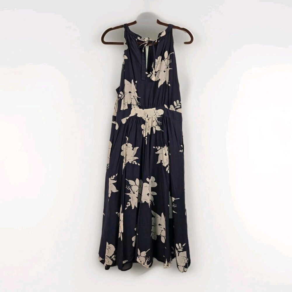 Boden Icons Agnes Dress Navy Floral Halter Midi Keyhole Size US 12 UK 16 Silk - Picture 2 of 13